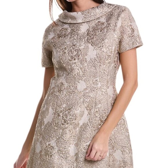 Teri Jon by Rickie Freeman Metallic Jacquard Cocktail Dress - Picture 1 of 6